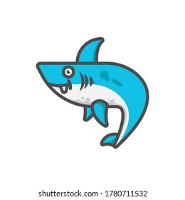 blue shark vector flat design line icon