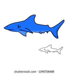 blue shark vector illustration sketch doodle hand drawn with black lines isolated on white background