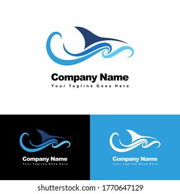Blue Shark in Wave Logo