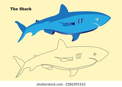 A blue shark,animal illustration,children books,under the sea.