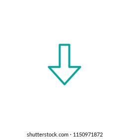 blue sharp outline arrow down.  line icon. Download sign. isolated on white.