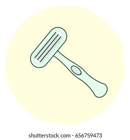Blue shaving razor icon, depilation instrument, delicate body care, hair removal tool