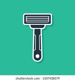 Blue Shaving razor icon isolated on green background.  Vector Illustration