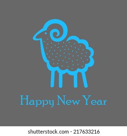 blue sheep on a dark gray background for greeting card