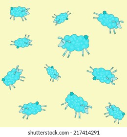 Blue sheep on a yellow background.