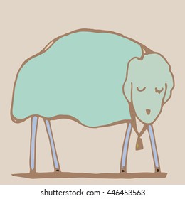 A blue sheep standing on beige background.