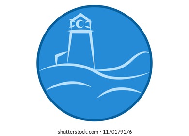 Blue sheet with lighthouse and sea.