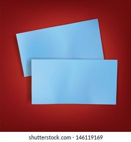blue sheet of paper with shadow template blank page note for message on vector red background