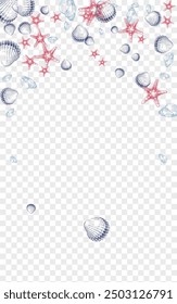 Blue Shell Background Transparent Vector. Snail Marine Texture. Whimsical Textile Card. Red Seashell Tropical Set. Orange Oyster.