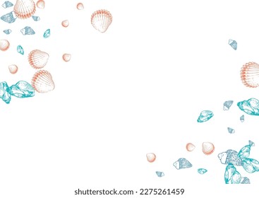 Blue Shell Background White Vector. Scallop Watercolor Texture. Maritime Set. Gray Seashell Cartoon Illustration.