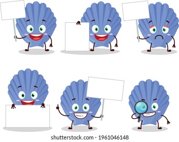 Blue shell cartoon character bring information board