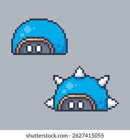 blue shell monster in pixel art style with isolated background