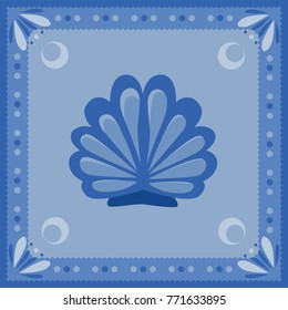 blue shell on blue background with ornament