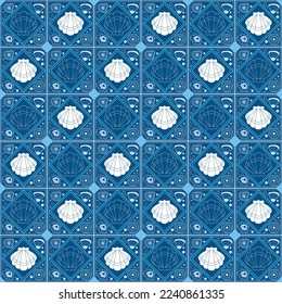 Blue Shell Underwater Tile Seamless Pattern Repeat Design Print