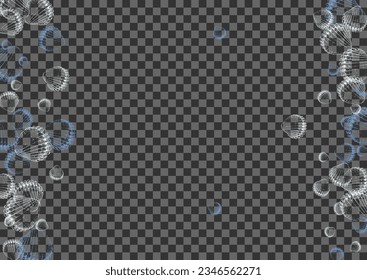 Blue Shellfish Background Transparent Vector. Snail Drawn Set. Creature Pattern. Navy Scallop Decoration Design.