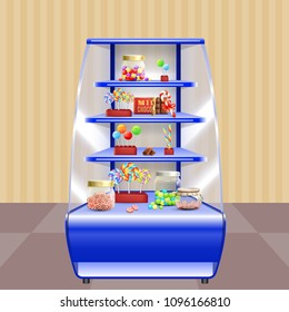 Blue Shelves With Candies Illustration