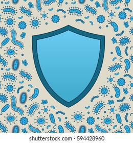 Blue shied surrounded by germs / bacteria