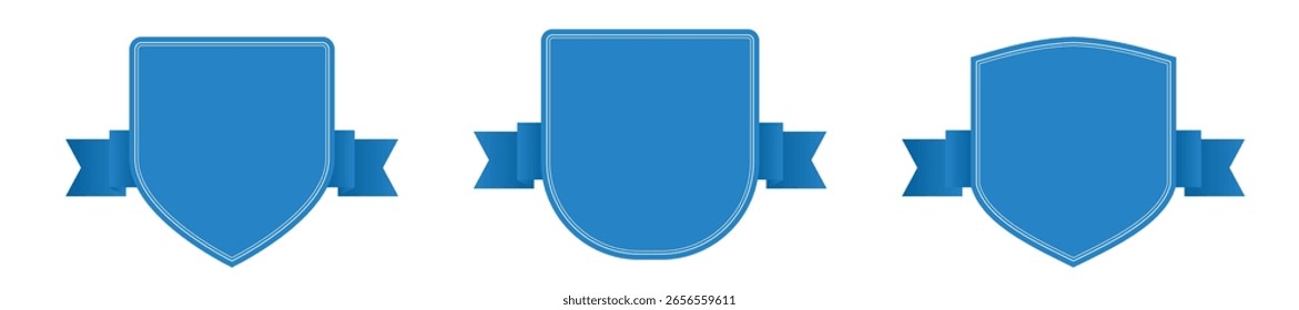 Vetor de emblema de escudo azul definido com faixa e espaço de cópia