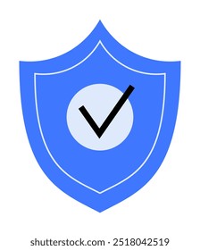 Blue shield with a check mark at center. Ideal for security, protection, safety, approval, trust, digital security themes. Clean, vector style.