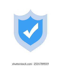 Blue shield with a check mark. Color simple flat illustration.
