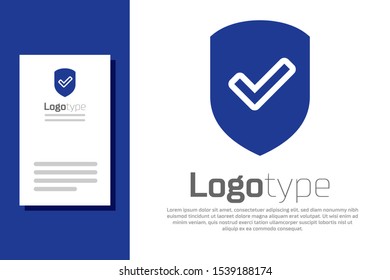 Blue Shield with check mark icon isolated on white background. Protection symbol. Security check Icon. Tick mark approved icon. Logo design template element. Vector Illustration