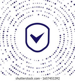 Blauer Schild mit Markierungssymbol einzeln auf weißem Hintergrund. Sicherheit, Sicherheit, Schutz, Datenschutz Kick-Markierung genehmigt. Abstrakte Kreis Zufallspunkte. Vektorillustration-Illustration