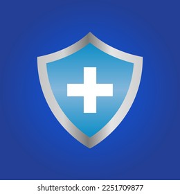 blue shield with cross logo design vector template