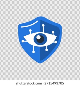 Blue shield design with eye and network points, ideal for cybersecurity, technology, and data protection concepts in various industries.