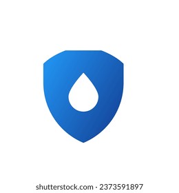 Escudo azul con icono de caída. Resistente a la humedad y al agua con sistema de secado esencial y bloqueo máximo de fluidos vectores
