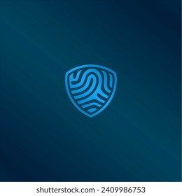 Blue Shield mit Electronic Fingerprint, Security IT Privacy Identity Technology Logo Vectordesign