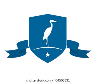 blue shield emblem stork heron crane egret silhouette image icon