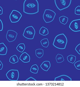 Blue Shield and eye icon isolated seamless pattern on blue background. Security, safety, protection, privacy concept. Vector Illustration
