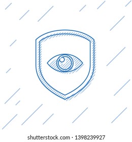 Blue Shield and eye line icon isolated on white background. Security, safety, protection, privacy concept. Vector Illustration