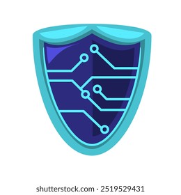 Blue shield featuring a blue circuit board inside ideal for tech and cyber security concepts, digital protection, and futuristic design projects