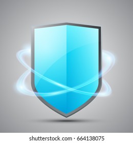 Blue shield with glowing effect, vector illustration