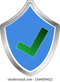 Blue shield with a green tick. Reliable data protection.