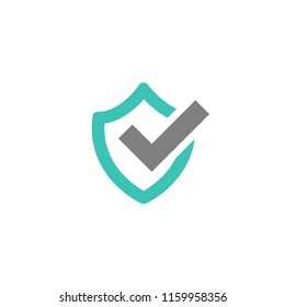 Blue shield with grey tick sign. Vector flat icon isolated on white. security sign. protection emblem