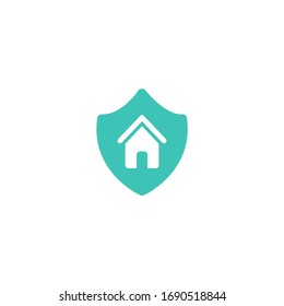 Blue shield with home inside. Vector flat icon isolated on white. security sign. protection emblem. Safe home. Home office