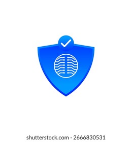 Blue Shield Icon with Check mark and Circuit Pattern Representing Digital Security and Verification