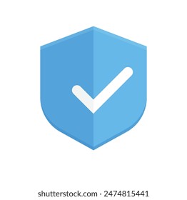 Blue shield icon design with checked sign for approval. Vector illustration.