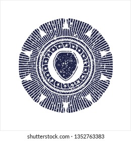 Blue shield icon inside distress rubber grunge stamp