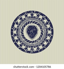 Blue shield icon inside distressed rubber grunge seal