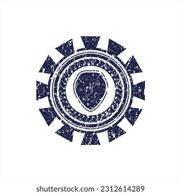 Icono de protector azul dentro de la marca de estilo grunge. 