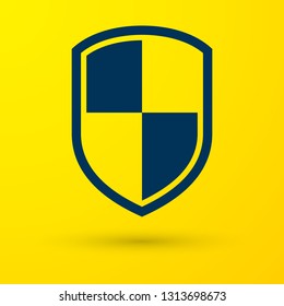 Blue Shield icon isolated on yellow background. Guard sign. Vector Illustration