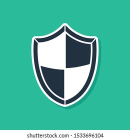 Blue Shield icon isolated on green background. Guard sign. Security, safety, protection, privacy concept.  Vector Illustration