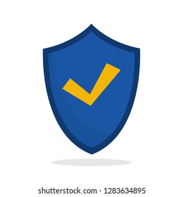 Blue shield. Idea of defense and protection. Security symbol. Button for mobile app. Isolated flat vector illustration