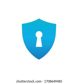 Blue Shield with keyhole. Defense sign Protection concept. Safety badge icon. Privacy banner. Security label. Defense tag. Stock Vector illustration isolated on white background.