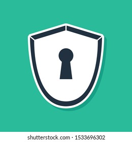 Blue Shield with keyhole icon isolated on green background. Protection, security concept. Safety badge icon. Privacy banner. Defense tag.  Vector Illustration