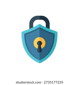 Blue shield with keyhole and key, symbolizing security and protection.