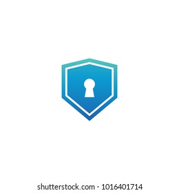 Blue shield with keyhole logo design template vector